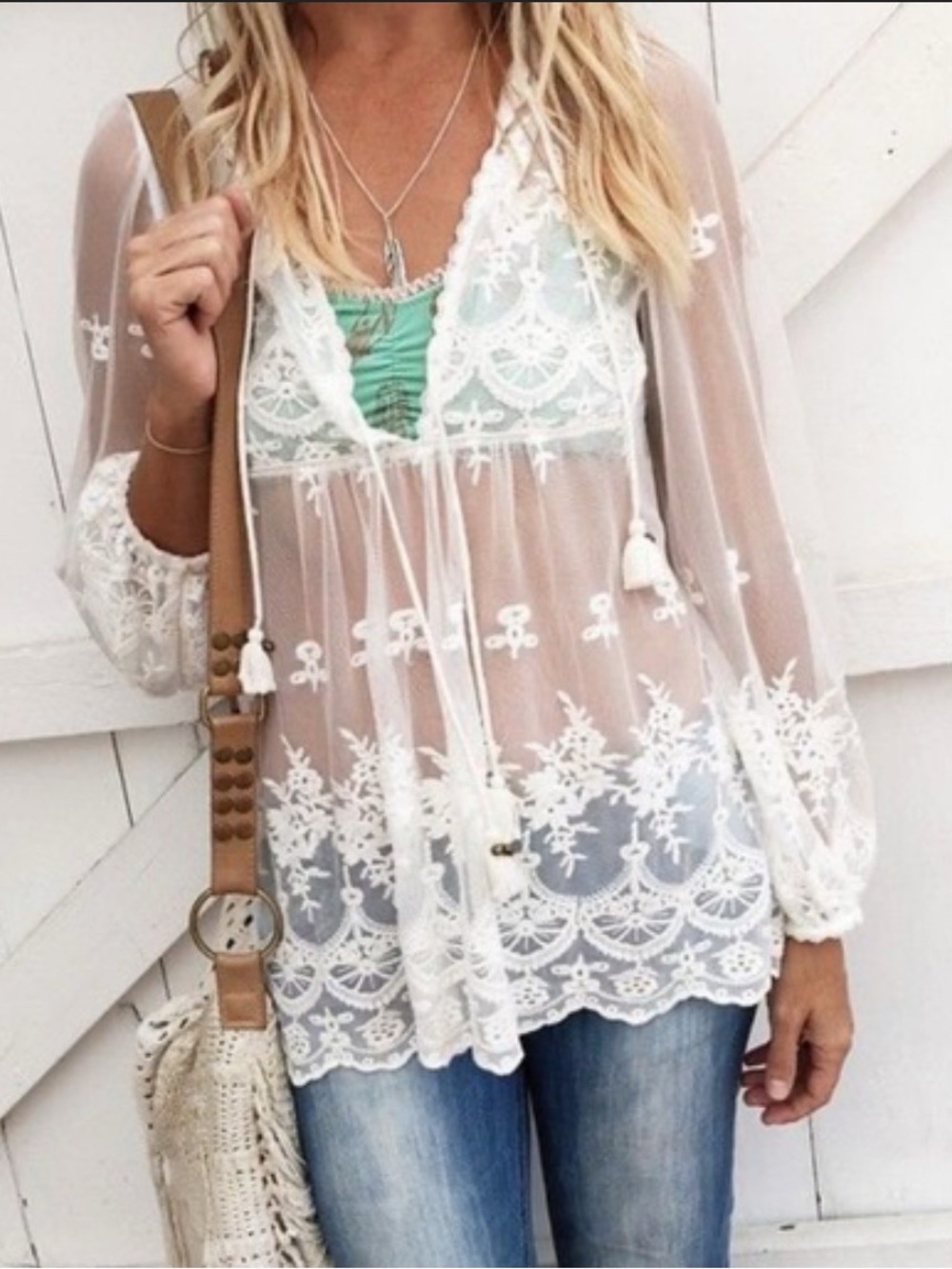 Spell Ophelia White Sheer Embroidered Boho Blouse XS